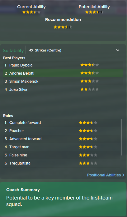 Andrea Belotti, FM15, FM 2015, Football Manager 2015, Scout Report, Current & Potential Ability