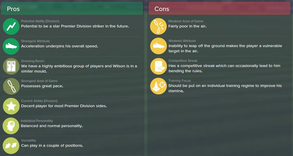 James Wilson, FM15, FM 2015, Football Manager 2015, Scout Report, Pros & Cons