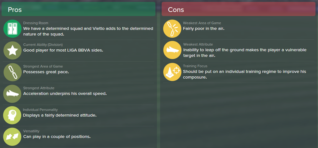 Luciano Vietto, FM15, FM 2015, Football Manager 2015, Scout Report, Pros & Cons