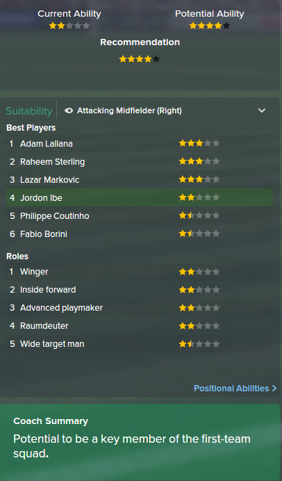 Jordon Ibe, FM15, FM 2015, Football Manager 2015, Scout Report, Current & Potential Ability