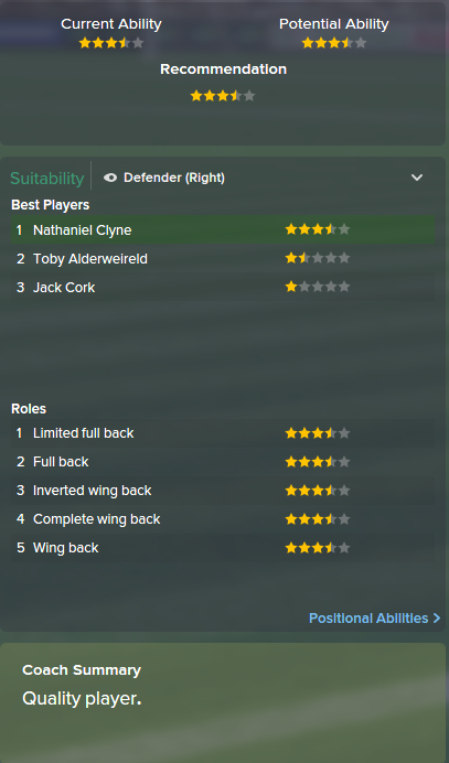 Nathaniel Clyne, FM15, FM 2015, Football Manager 2015, Scout Report, Current & Potential Ability