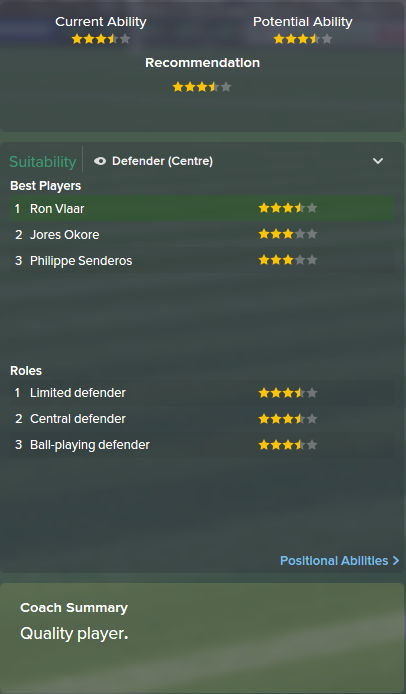 Ron Vlaar, FM15, FM 2015, Football Manager 2015, Scout Report, Current & Potential Ability