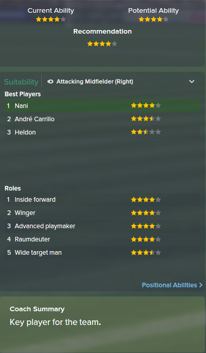 Nani, FM15, FM 2015, Football Manager 2015, Scout Report, Current & Potential Ability