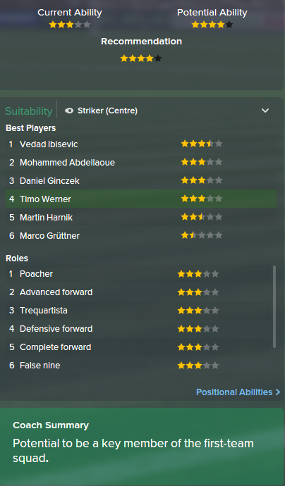 Timo Werner, FM15, FM 2015, Football Manager 2015, Scout Report, Current & Potential Ability