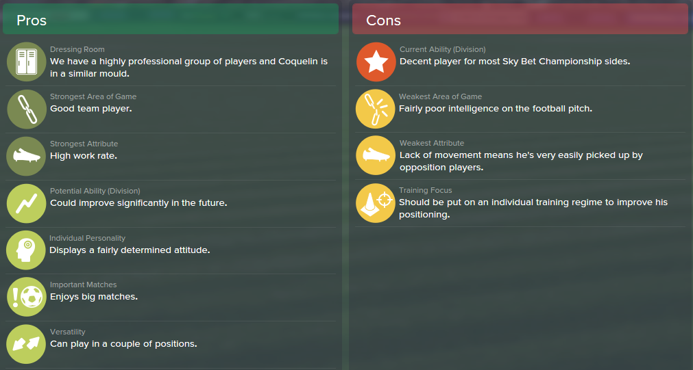 Francis Coquelin, FM15, FM 2015, Football Manager 2015, Scout Report, Pros & Cons