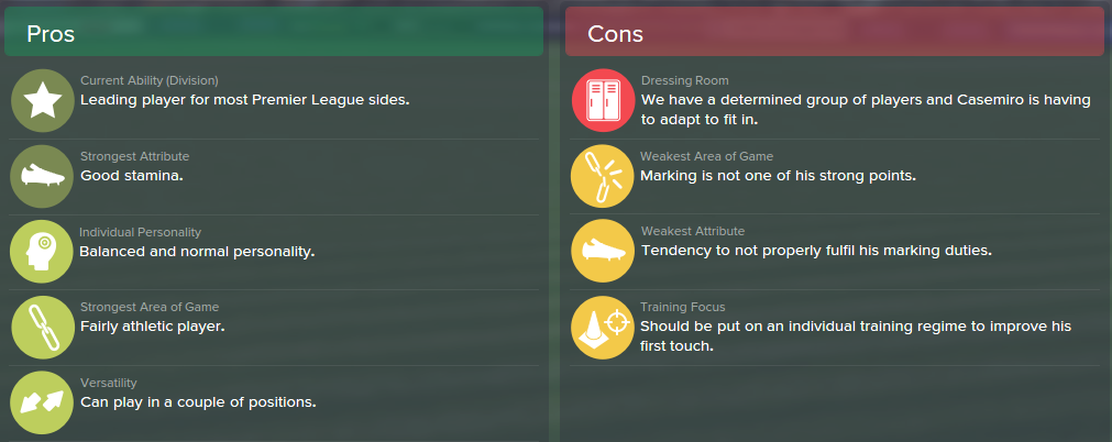 Casemiro, FM15, FM 2015, Football Manager 2015, Scout Report, Pros & Cons