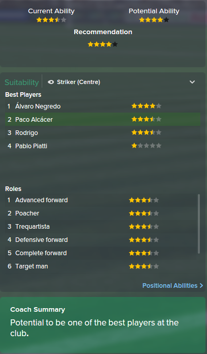 Paco Alcacer, FM15, FM 2015, Football Manager 2015, Scout Report, Current & Potential Ability