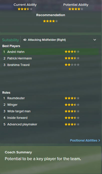 Andre Hahn, FM15, FM 2015, Football Manager 2015, Scout Report, Current & Potential Ability