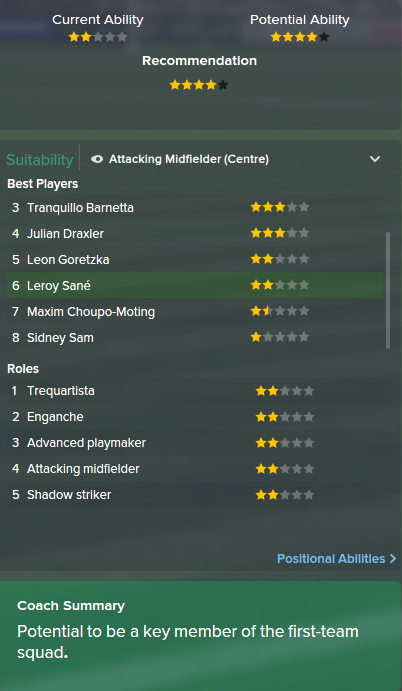 Leroy Sane, FM15, FM 2015, Football Manager 2015, Scout Report, Current & Potential Ability