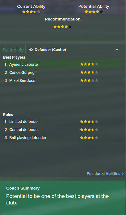 Aymeric Laporte, FM15, FM 2015, Football Manager 2015, Scout Report, Current & Potential Ability