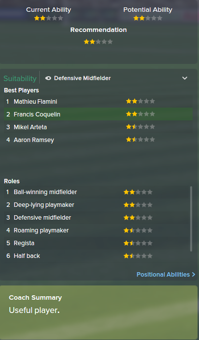 Francis Coquelin, FM15, FM 2015, Football Manager 2015, Scout Report, Current & Potential Ability