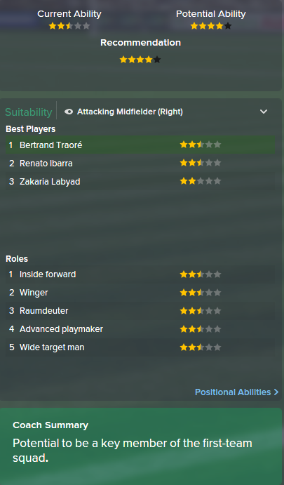 Bertrand Traore, FM15, FM 2015, Football Manager 2015, Scout Report, Current & Potential Ability