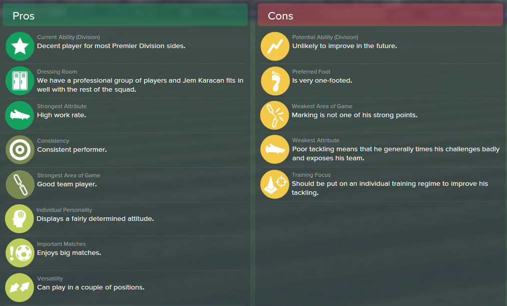 Jem Karacan, FM15, FM 2015, Football Manager 2015, Scout Report, Pros & Cons