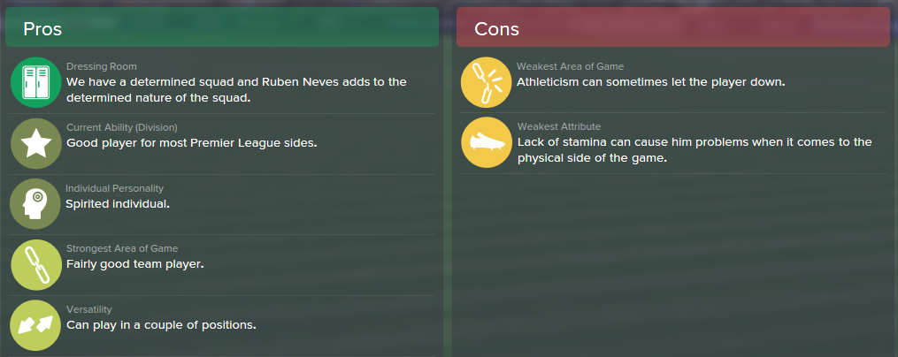 Ruben Neves, FM15, FM 2015, Football Manager 2015, Scout Report, Pros & Cons
