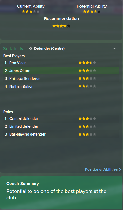 Jores Okore, FM15, FM 2015, Football Manager 2015, Scout Report, Current & Potential Ability