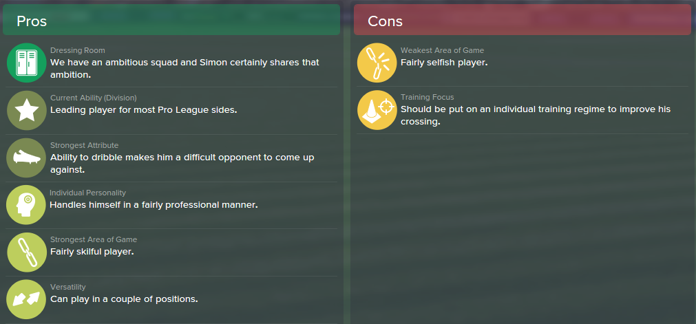 Moses Simon, FM15, FM 2015, Football Manager 2015, Scout Report, Pros & Cons
