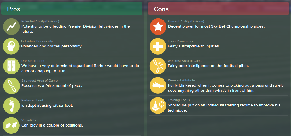 Brandon Barker, FM15, FM 2015, Football Manager 2015, Scout Report, Pros & Cons