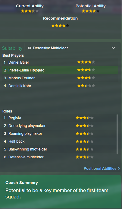 Pierre-Emile Hojbjerg, FM15, FM 2015, Football Manager 2015, Scout Report, Current & Potential Ability
