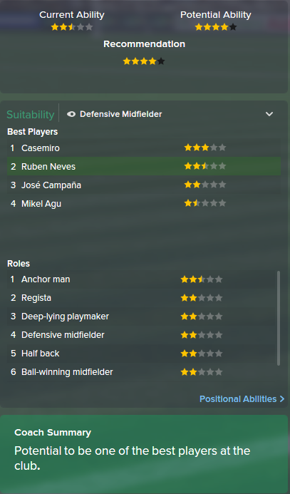 Ruben Neves, FM15, FM 2015, Football Manager 2015, Scout Report, Current & Potential Ability