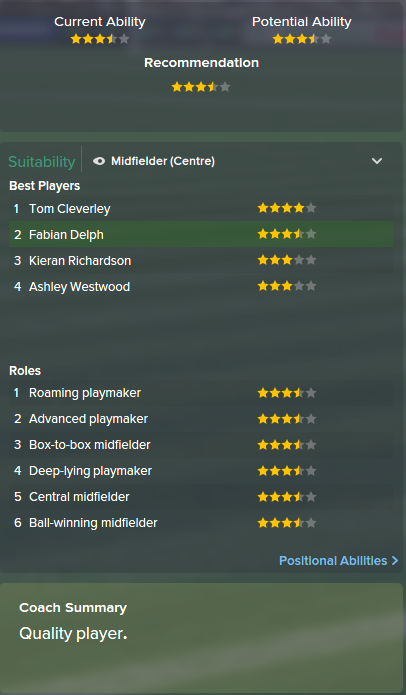 Fabian Delph, FM15, FM 2015, Football Manager 2015, Scout Report, Current & Potential Ability