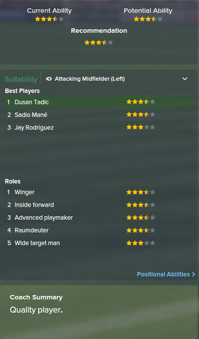 Dusan Tadic, FM15, FM 2015, Football Manager 2015, Scout Report, Current & Potential Ability