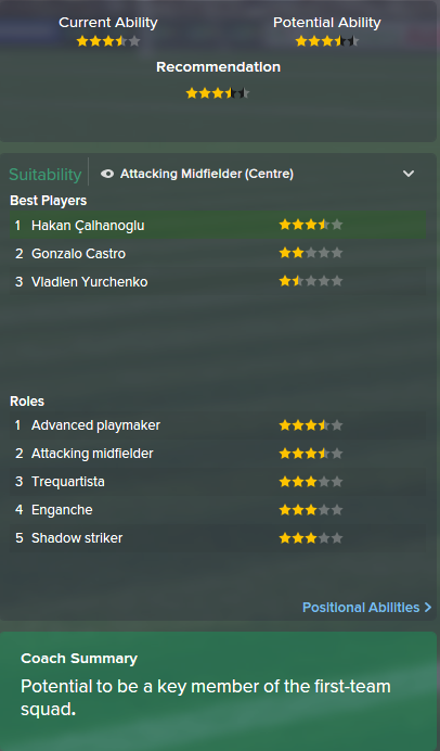 Hakan Calhanoglu, FM15, FM 2015, Football Manager 2015, Scout Report, Current & Potential Ability