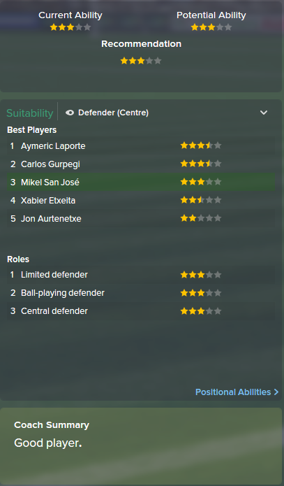 Mikel San Jose, FM15, FM 2015, Football Manager 2015, Scout Report, Current & Potential Ability
