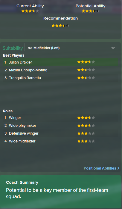 Julian Draxler, FM15, FM 2015, Football Manager 2015, Scout Report, Current & Potential Ability
