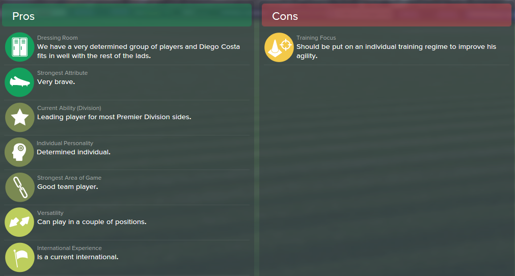 Diego Costa, FM15, FM 2015, Football Manager 2015, Scout Report, Pros & Cons