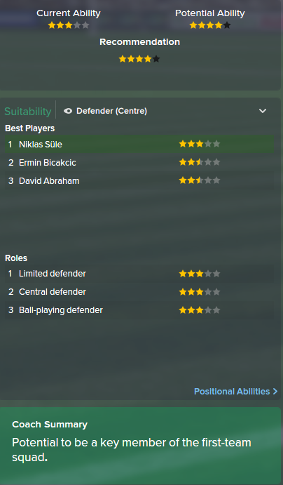 Niklas Sule, FM15, FM 2015, Football Manager 2015, Scout Report, Current & Potential Ability