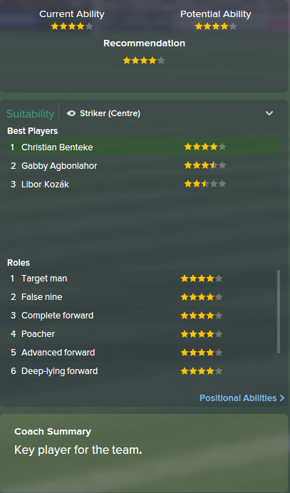 Christian Benteke, FM15, FM 2015, Football Manager 2015, Scout Report, Current & Potential Ability