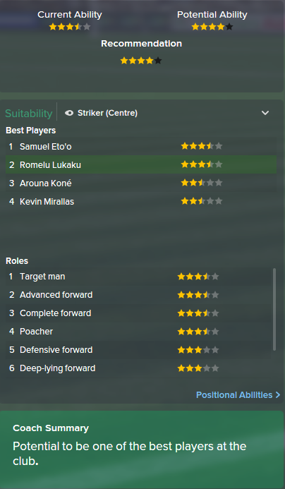 Romelu Lukaku, FM15, FM 2015, Football Manager 2015, Scout Report, Current & Potential Ability