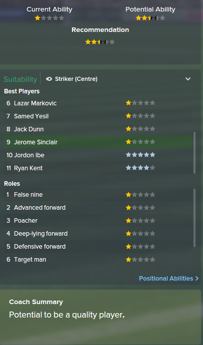 Jerome Sinclair, FM15, FM 2015, Football Manager 2015, Scout Report, Current & Potential Ability
