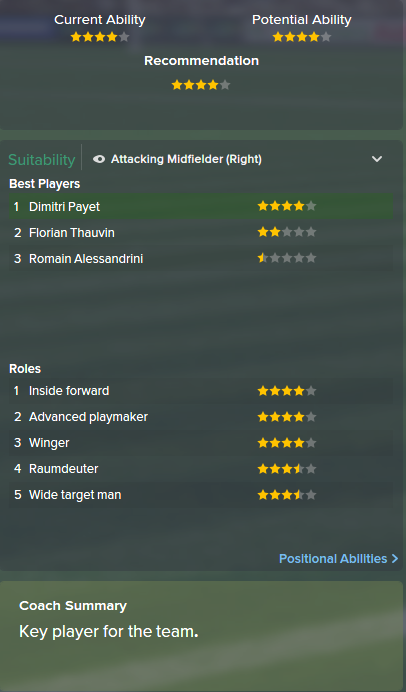Dimitri Payet, FM15, FM 2015, Football Manager 2015, Scout Report, Current & Potential Ability
