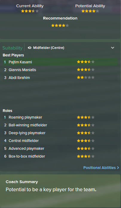 Pajtim Kasami, FM15, FM 2015, Football Manager 2015, Scout Report, Current & Potential Ability