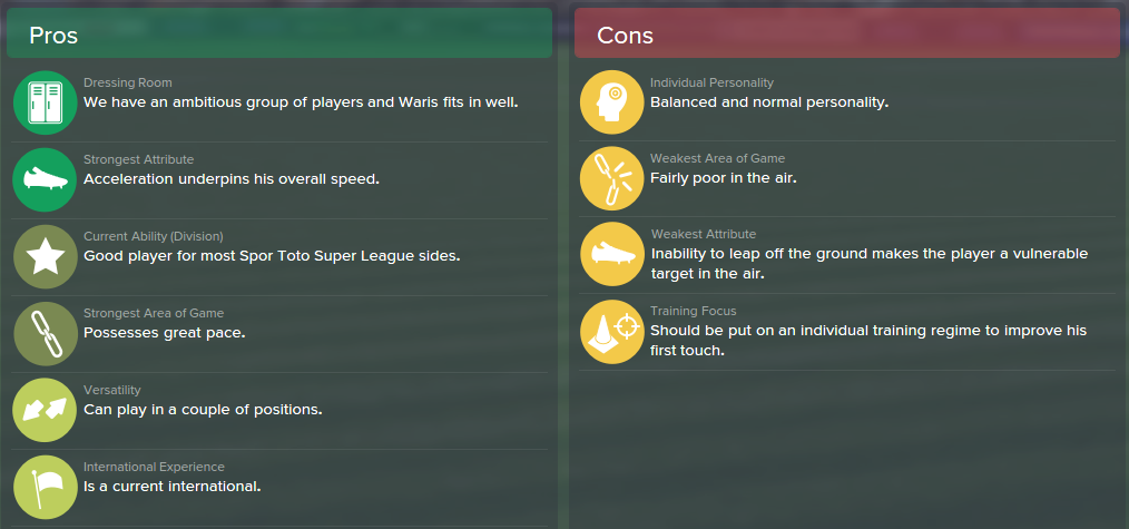 Majeed Waris, FM15, FM 2015, Football Manager 2015, Scout Report, Pros & Cons
