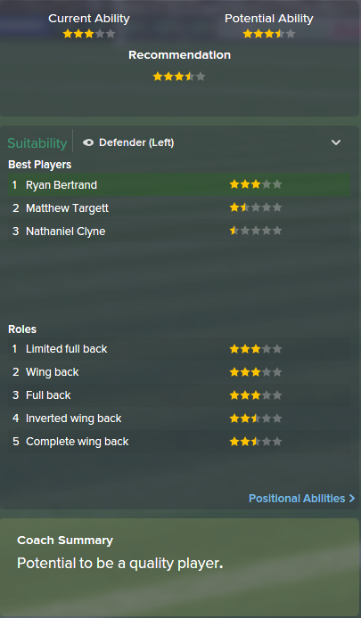Ryan Bertrand, FM15, FM 2015, Football Manager 2015, Scout Report, Current & Potential Ability