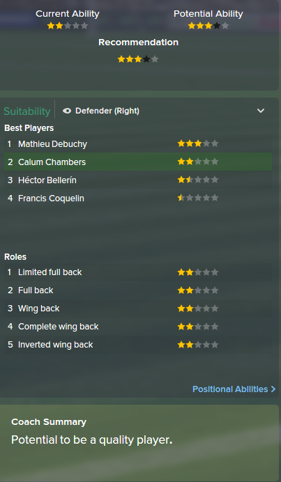 Calum Chambers, FM15, FM 2015, Football Manager 2015, Scout Report, Current & Potential Ability