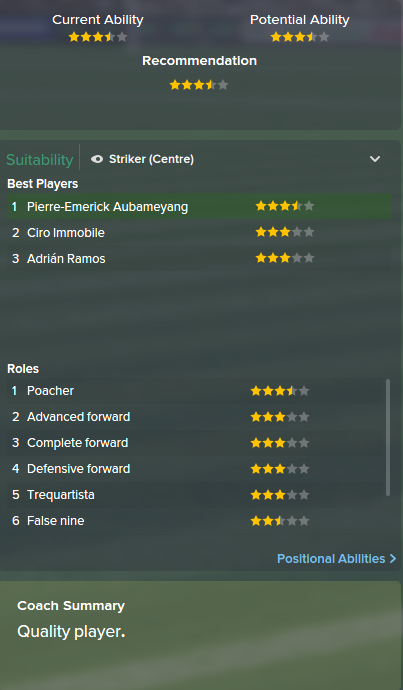 Pierre-Emerick Aubameyang, FM15, FM 2015, Football Manager 2015, Scout Report, Current & Potential Ability