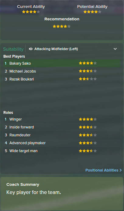 Bakary Sako, Football Manager 2015, FM15, FM 2015, Scout Report, Current & Potential Ability