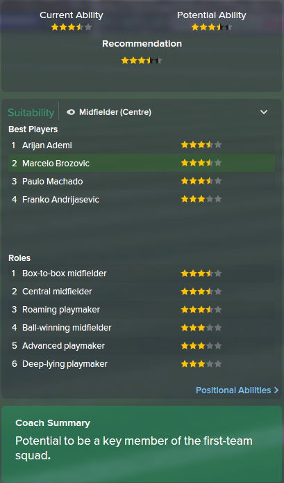 Marcelo Brozovic, FM15, FM 2015, Football Manager 2015, Scout Report, Current & Potential Ability