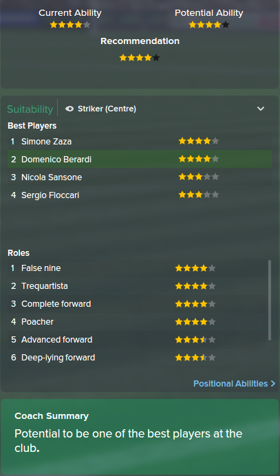 Domenico Berardi, FM15, FM 2015, Football Manager 2015, Scout Report, Current & Potential Ability
