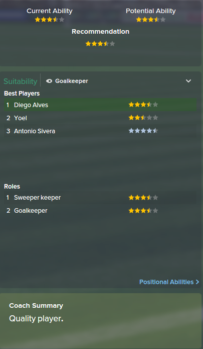 Diego Alves, FM15, FM 2015, Football Manager 2015, Scout Report, Current & Potential Ability