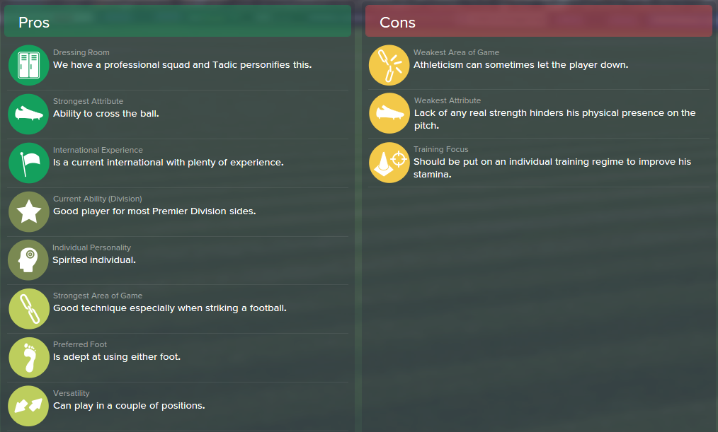 Dusan Tadic, FM15, FM 2015, Football Manager 2015, Scout Report, Pros & Cons
