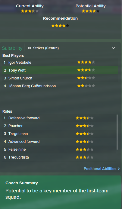 Tony Watt, FM15, FM 2015, Football Manager 2015, Scout Report, Current & Potential Ability