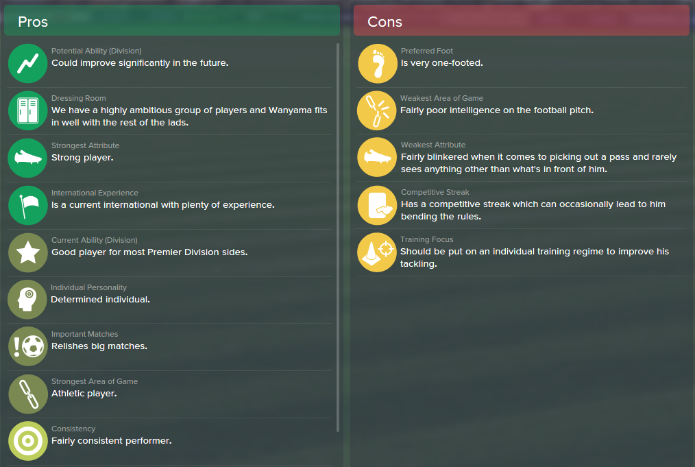 Victor Wanyama, FM15, FM 2015, Football Manager 2015, Scout Report, Pros & Cons