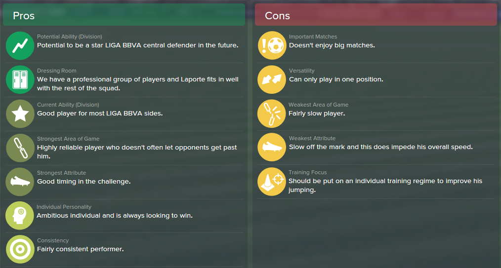 Aymeric Laporte, FM15, FM 2015, Football Manager 2015, Scout Report, Pros & Cons