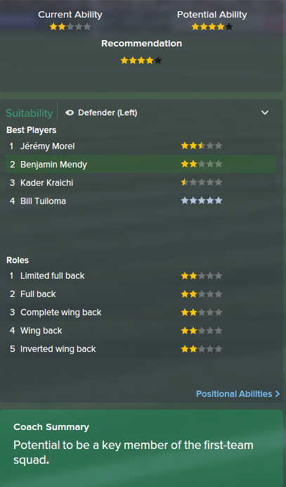 Benjamin Mendy, FM15, FM 2015, Football Manager 2015, Scout Report, Current & Potential Ability