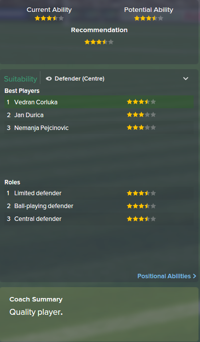 Vedran Corluka, FM15, FM 2015, Football Manager 2015, Scout Report, Current & Potential Ability