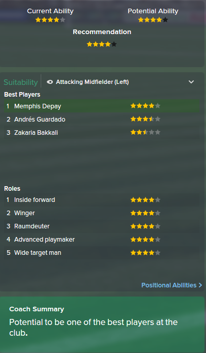Memphis Depay, FM15, FM 2015, Football Manager 2015, Scout Report, Current & Potential Ability